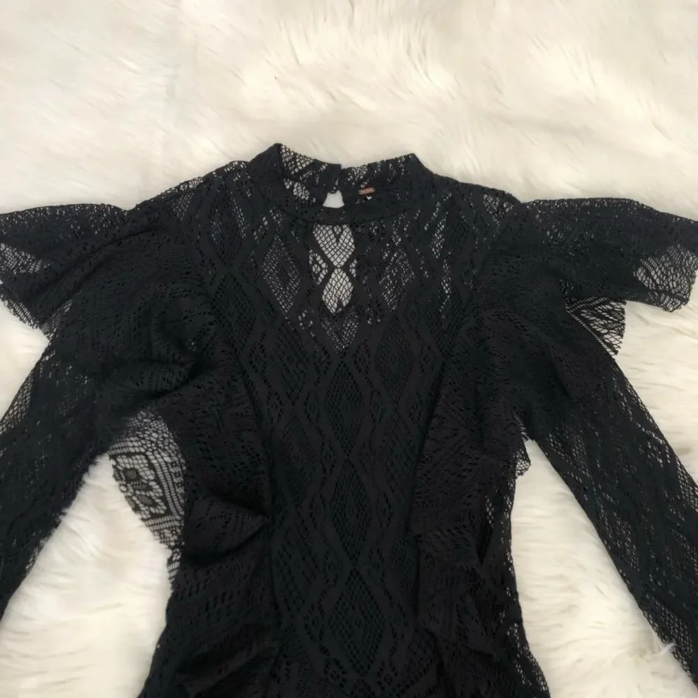 Free People Rock Candy Lace Ruffle Dress Black Size XS NWT